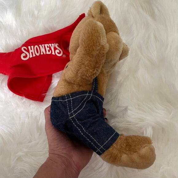 Vintage Shoneys Restaurant Bear Plush toy 10” Stuffed Animal Mascot Red Shirt - Picture 5 of 12